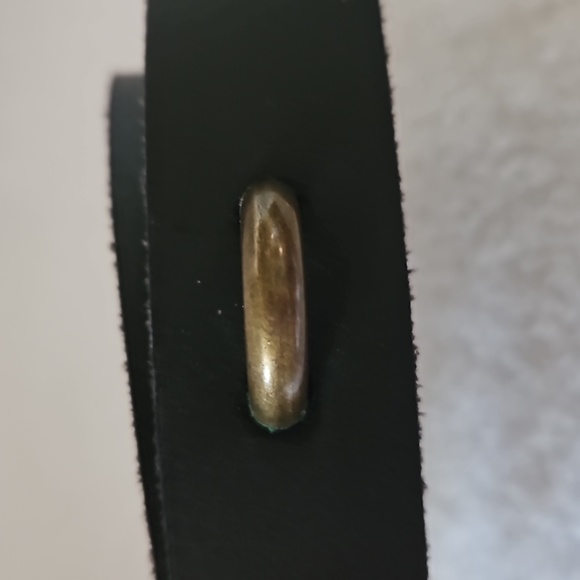 Men's Unique Black Leather Brass Buckle & Loop Closure Sz L - Picture 3 of 10